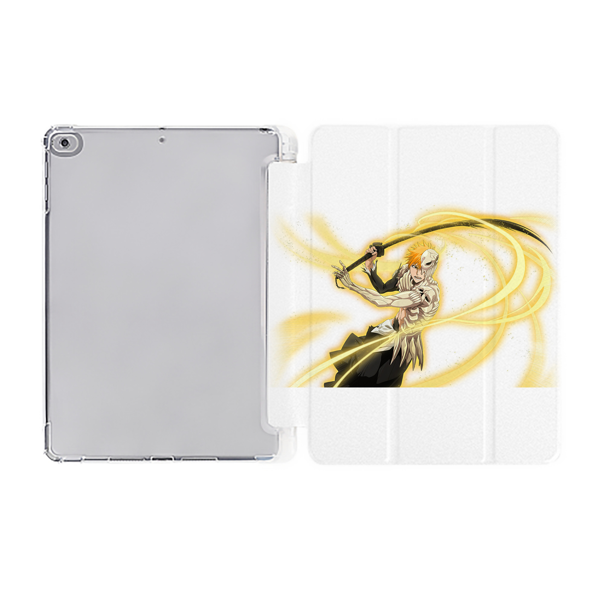 （画像用） ブリーチ 黒崎一護（くろさき いちご）BLEACH Kurosaki Ichigo IPad ケース ペン収納付き 三つ折りスタンド PUレザー×シリコン 対応機種9.5/10.5/10.9インチ